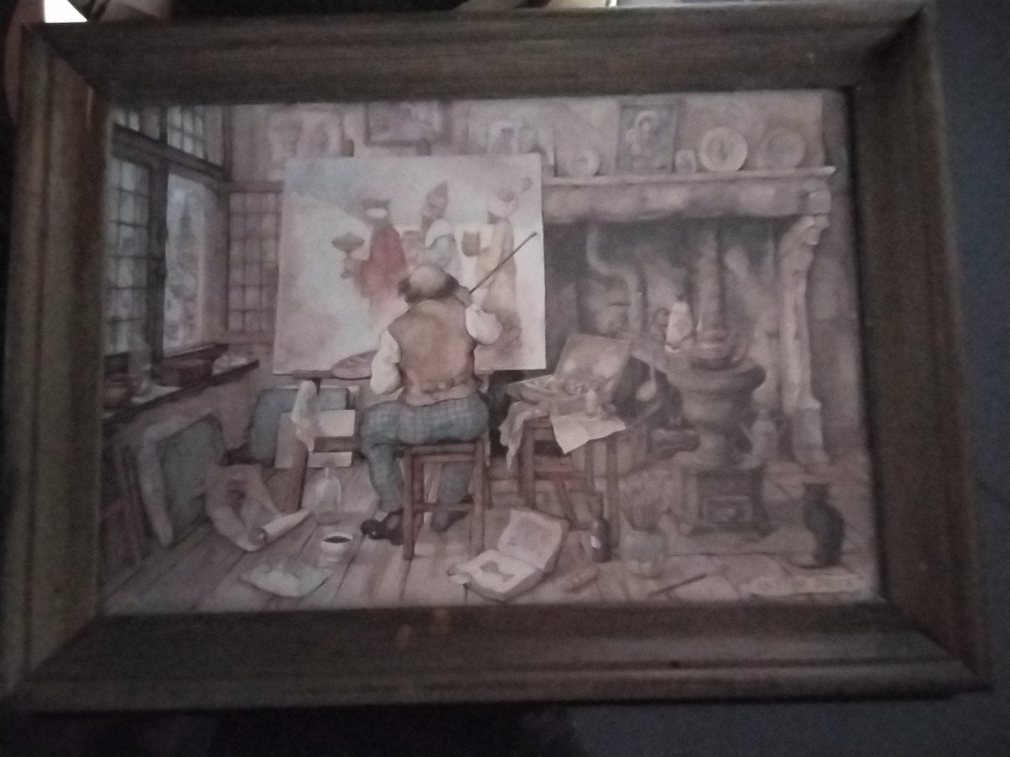 Anton Pieck print 'De Schilder', Ophalen of Verzenden, Ingelijst, Overige ondergronden