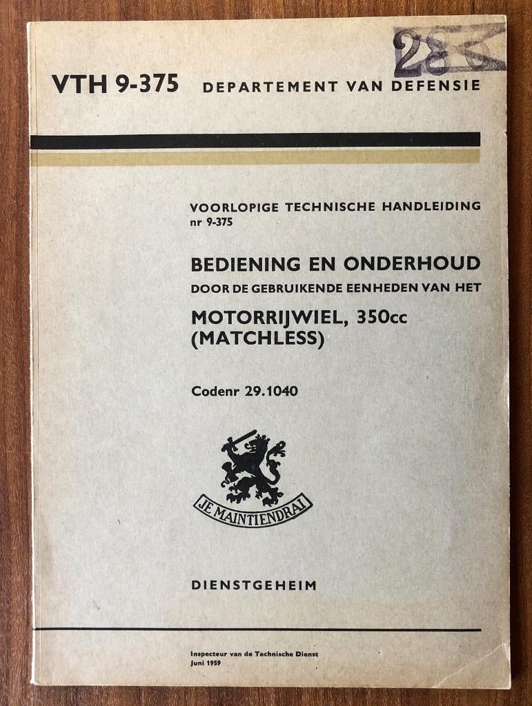 Technische Handleiding MATCHLESS 350cc., Verzenden, Overige merken
