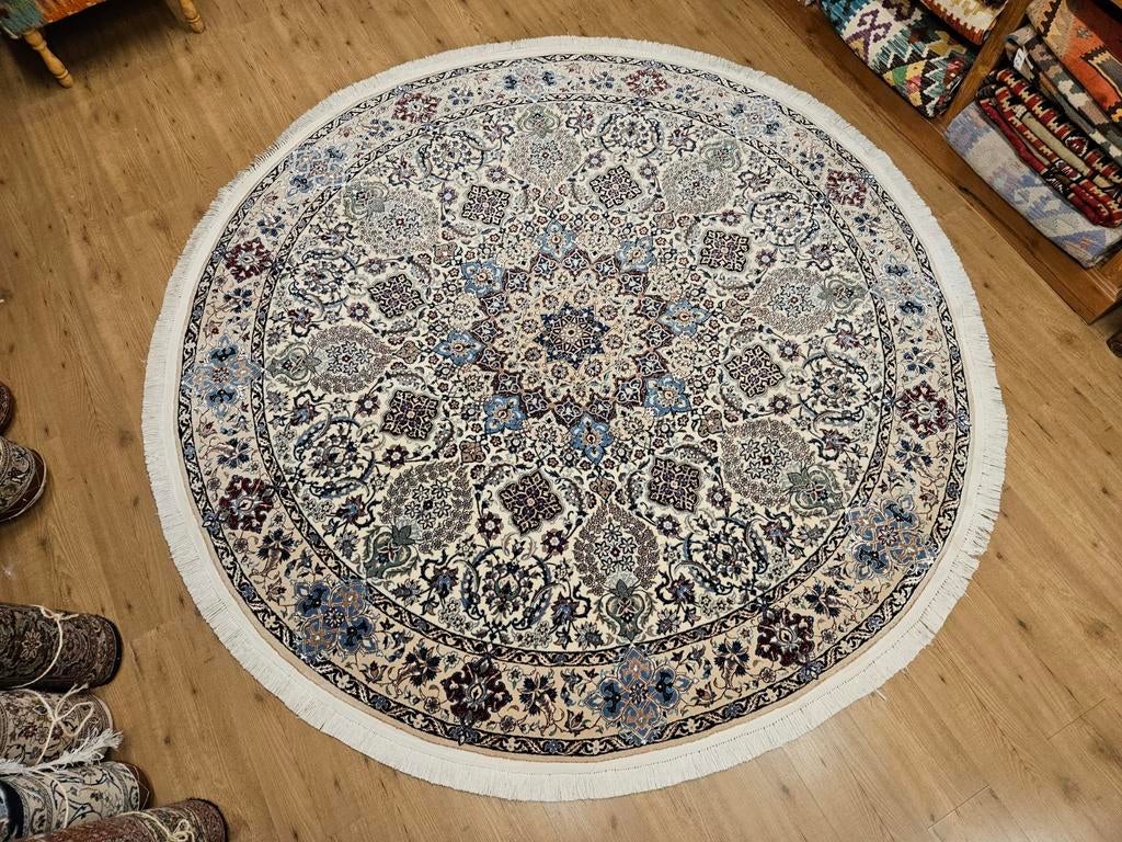 Vintage handgeknoopt perzisch tapijt nain rond 260, Huis en Inrichting, Stoffering | Tapijten en Kleden, Info@SlatsAntiek.nl, Perzisch