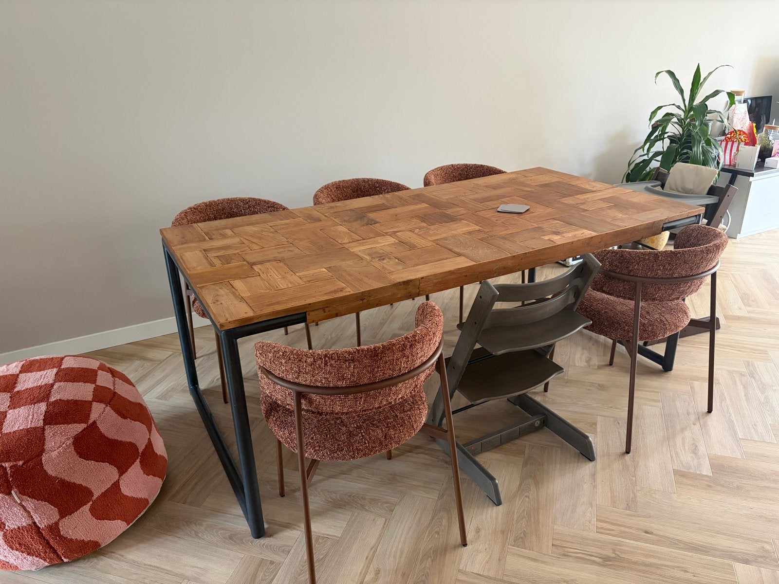 Massief houten eettafel 200 x 100 (excl. stoelen), Ophalen, Gebruikt, 100 tot 150 cm, Vijf personen of meer