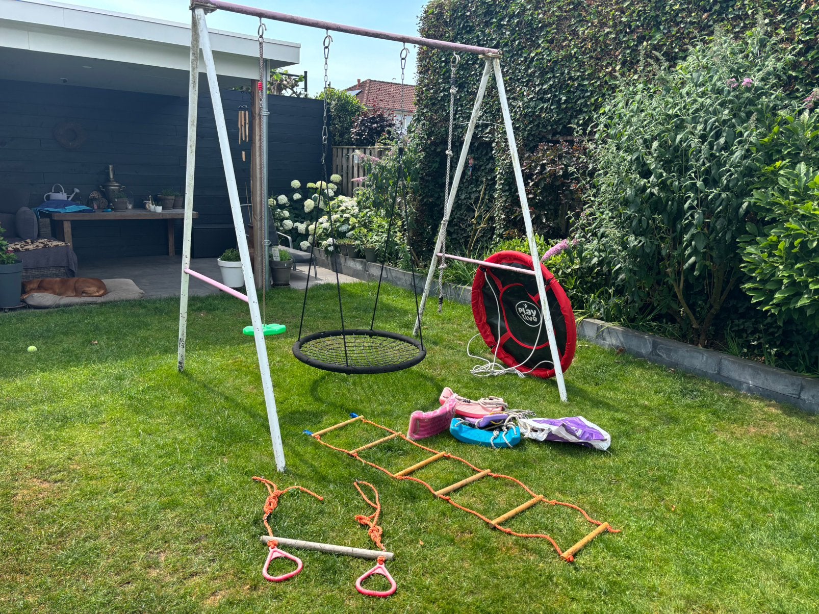 Schommel staal + toebehoren, Kinderen en Baby's, Speelgoed | Buiten | Speeltoestellen, Ophalen, Gebruikt, Schommel