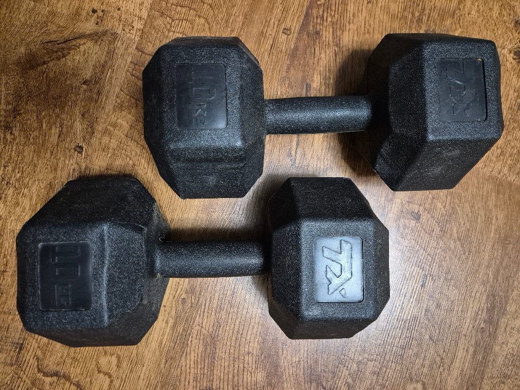 2x 10 kg Halterset Tx-010CD - Zo goed als nieuw, Overige materialen, Benen, Overige typen, Ophalen of Verzenden