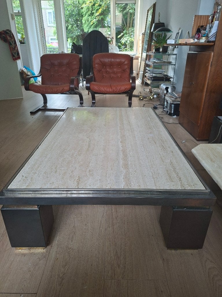 Belgochrom travertin salontafel., Huis en Inrichting, Tafels | Salontafels, Ophalen, Gebruikt, 100 tot 150 cm, Overige materialen