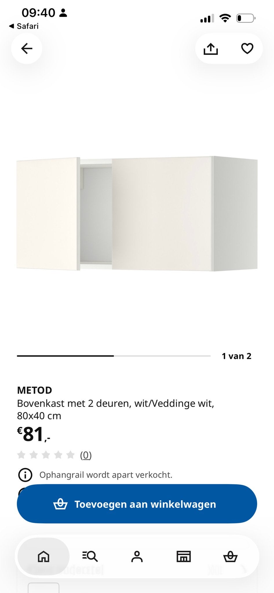 METOD Bovenkast wit/Veddinge wit, 80x40 cm, Overige materialen, Nieuw, Minder dan 100 cm, 25 tot 50 cm