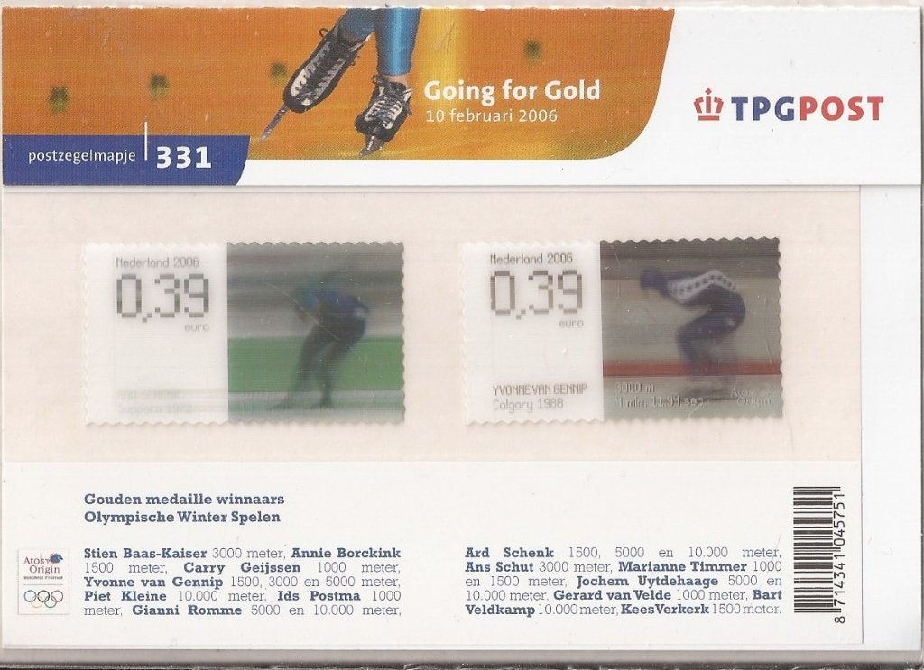 Postzegelvel ''Going for Gold'' schaatsen Gouden medaille, Ophalen of Verzenden, Na 1940, Postfris