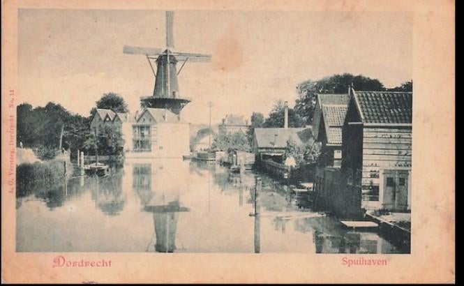 Dordrecht Spuihaven met prachtige molen, Verzenden, Voor 1920, Zuid-Holland