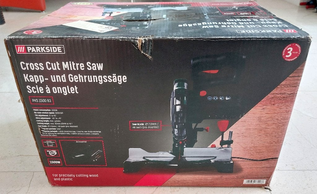 Parkside Afkortzaag met verstekfunctie 1500 W, Ophalen of Verzenden, Zo goed als nieuw, Afkortzaag, 30 tot 70 mm