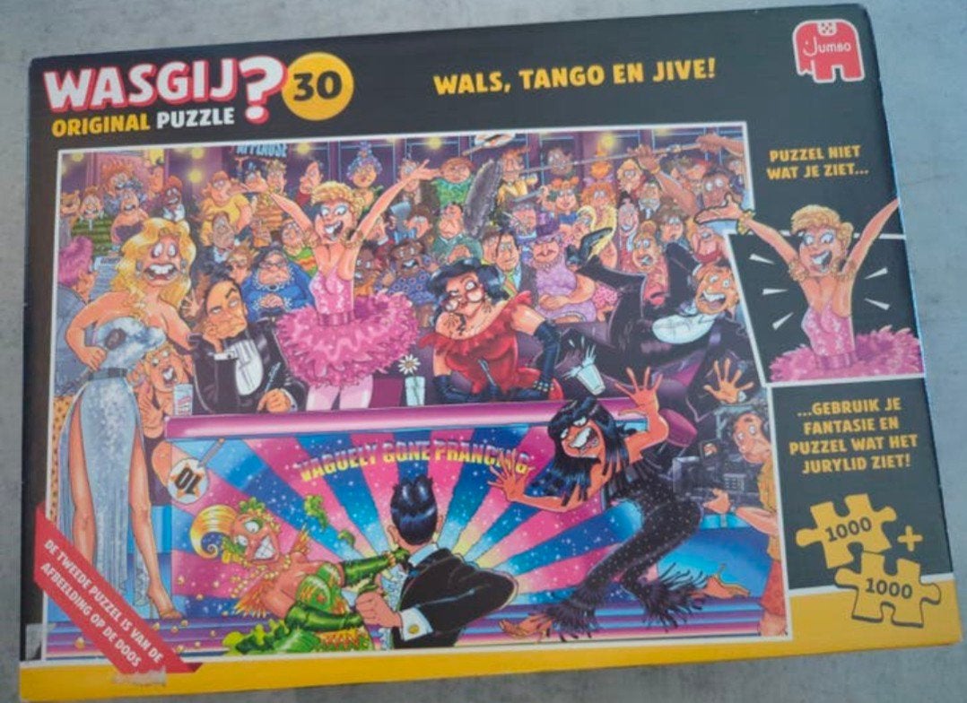 Wasgij? Original 30 'Wals, Tango en Jive!' 2x 1000 stukjes, Hobby en Vrije tijd, Ophalen of Verzenden, 500 t/m 1500 stukjes, Zo goed als nieuw