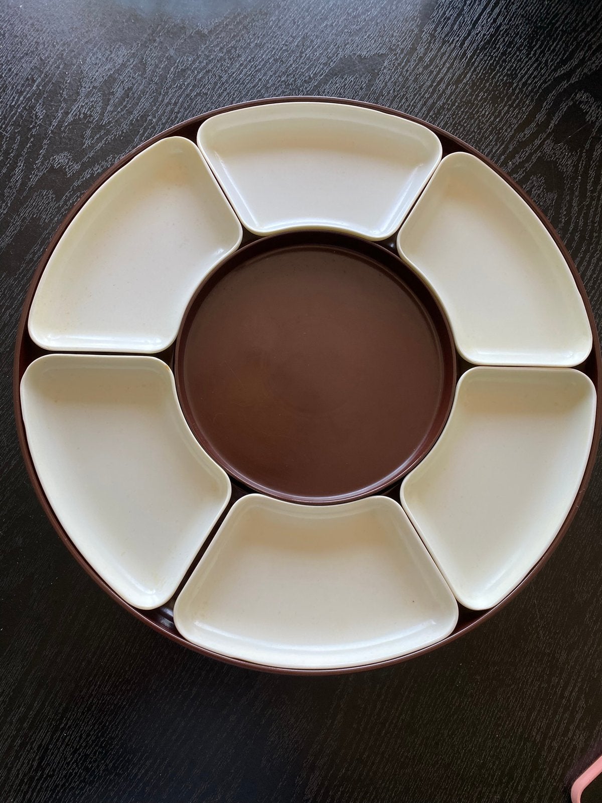 Hapjes plateau retro bruin beige draait rond fondue, Antiek en Kunst, Curiosa en Brocante, Ophalen of Verzenden