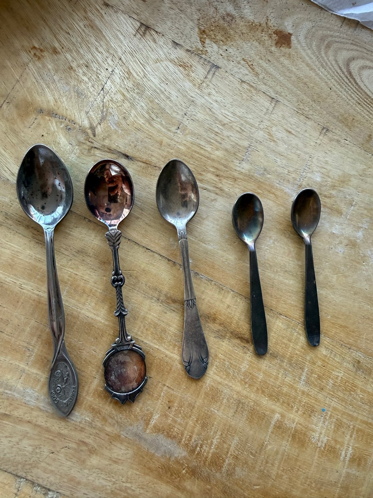Set van 5 vintage lepels, diverse maten en stijlen, Ophalen of Verzenden