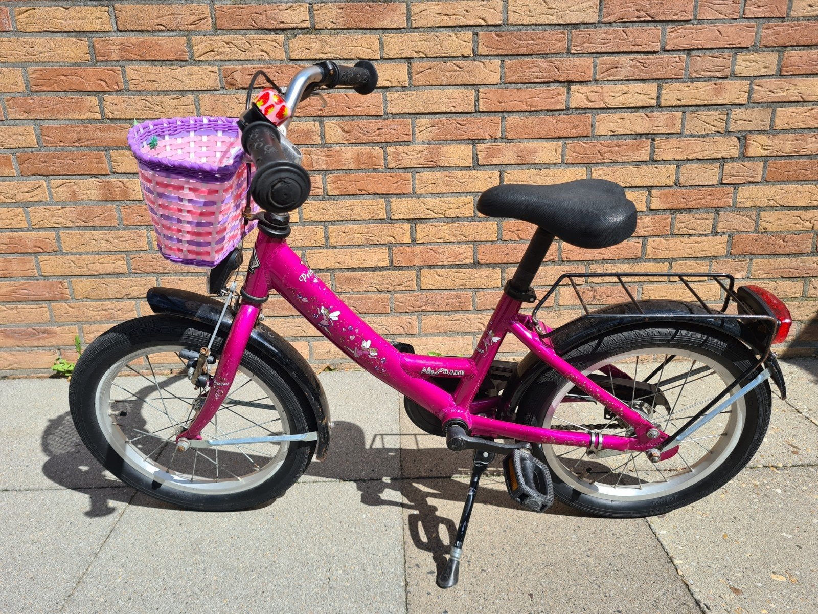 Roze kinderfiets 16 inch met mandje en bagagedrager, Fietsen en Brommers, Fietsen | Kinderfietsjes, Ophalen, Velgrem, Princess