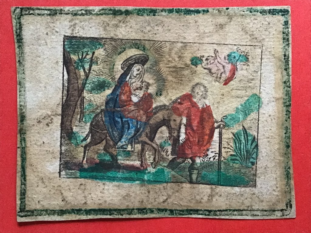 18e Gravure Vlucht naar Egypte, 8 cm, 6 cm, Religie, Ophalen of Verzenden