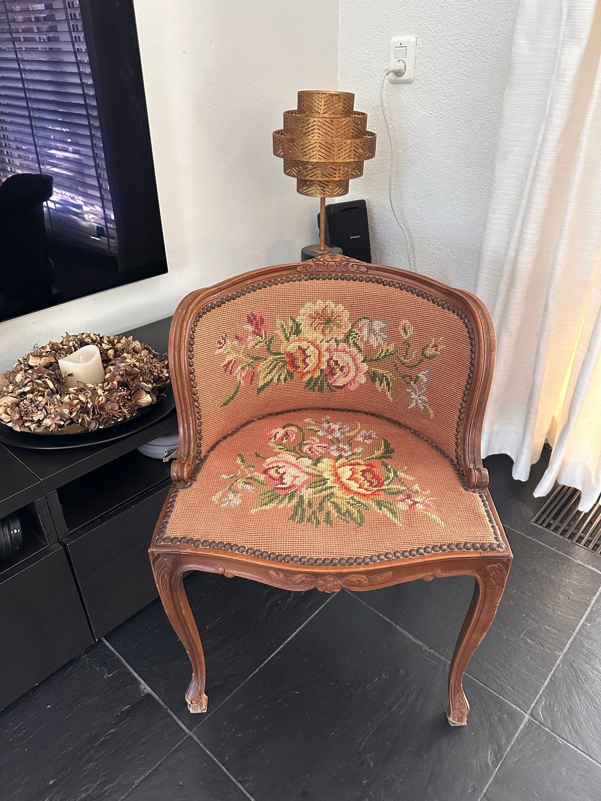 Vintage/Antieke Louis XV stoel met gobelin. Shabby chic., Ophalen
