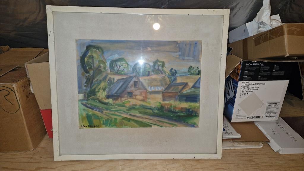 Schilderij 'Boerderijlandschap' door H. van der Schaaf, Antiek en Kunst, Kunst | Schilderijen | Klassiek, Ophalen