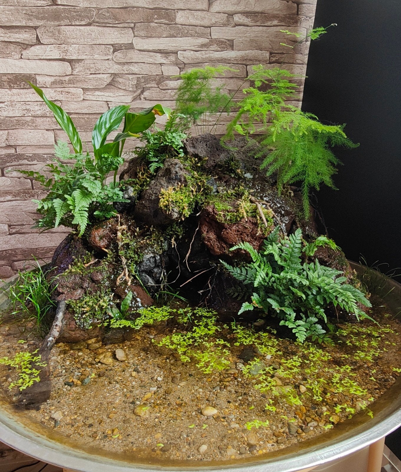 Handgemaakt berglandschap met mist en stromend water., Ophalen, Halfschaduw, Minder dan 100 cm