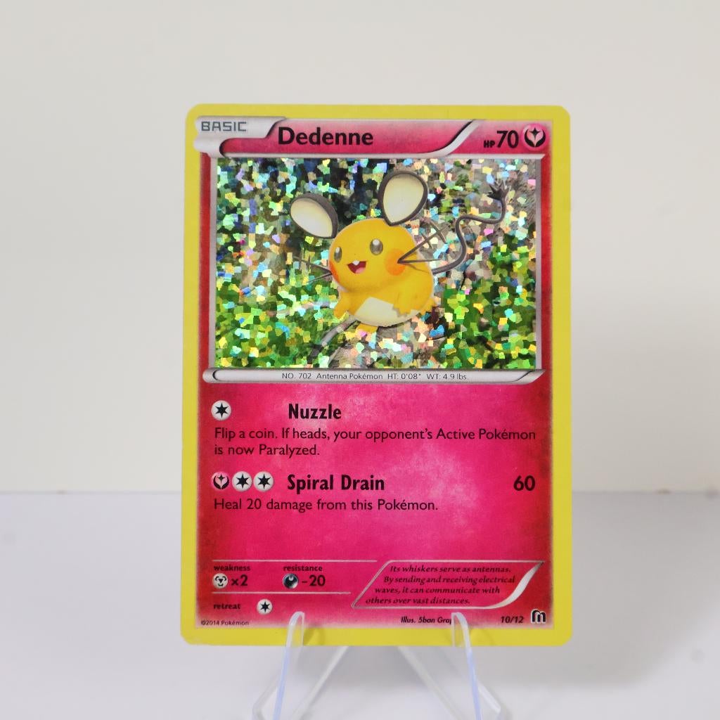 Pokémon TCG - Dedenne (English) McDonalds Promo 10/12, Ophalen of Verzenden, Zo goed als nieuw, Losse kaart, Foil