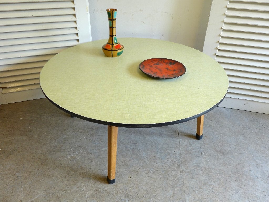 Prachtige vintage ronde formica salontafel, Ophalen, 50 – 75, Zo goed als nieuw, Onbekend
