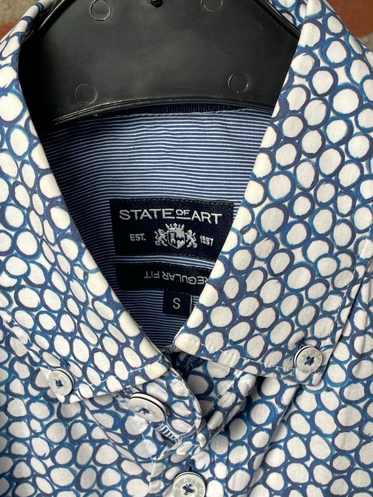 State of Art Heren overhemd met print - Katoen - Maat S, Ophalen of Verzenden, Gedragen, Blauw, Halswijdte 38 (S) of kleiner