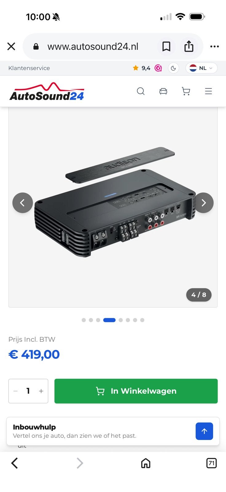 AUDISON 4 kanaals klasse D versterker, als nieuw!, Auto diversen, Ophalen of Verzenden