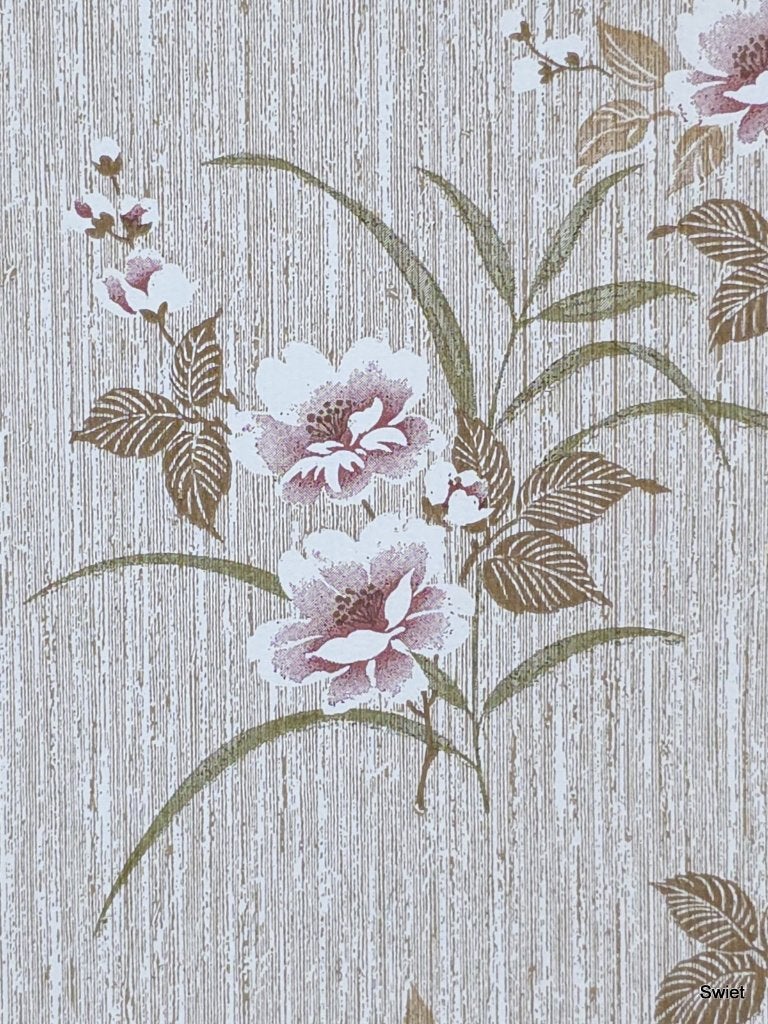 5026 Jutelook bloemenbehang jaren 80 vintage stijl swiet, Ophalen of Verzenden, Groen
