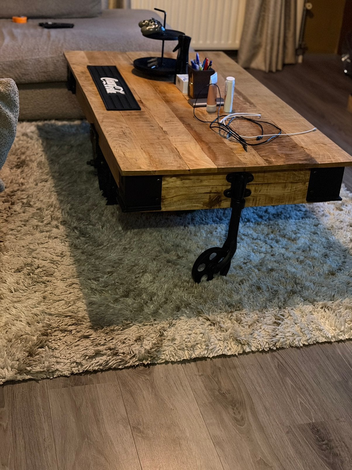 Industriële mangohouten salontafel – Robuust & stijlvol!, Ophalen, Gebruikt, 100 tot 150 cm, 50 tot 100 cm