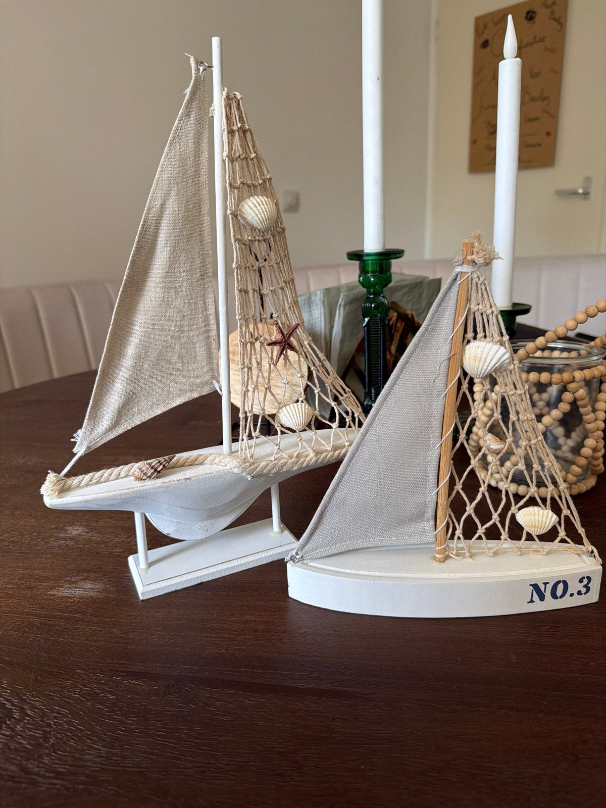 Decoratieve Zeilbootjes Set - Maritieme Decoratie, Ophalen, Hout, Wit, Landelijk