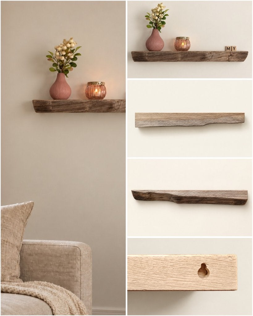 Wandplank eikenhout zwevend decoratief schap 51cm #309, Huis en Inrichting, Woonaccessoires | Wanddecoraties, Houtatelier M.Y.