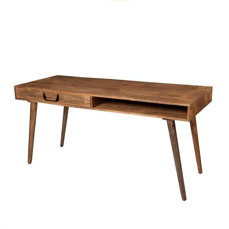 Retro Vintage Mangohouten Bureau Industrieel Mango Buro, 160 cm, Info@dehanzeherten.nl, De Hanze Herten BV, Ophalen of Verzenden