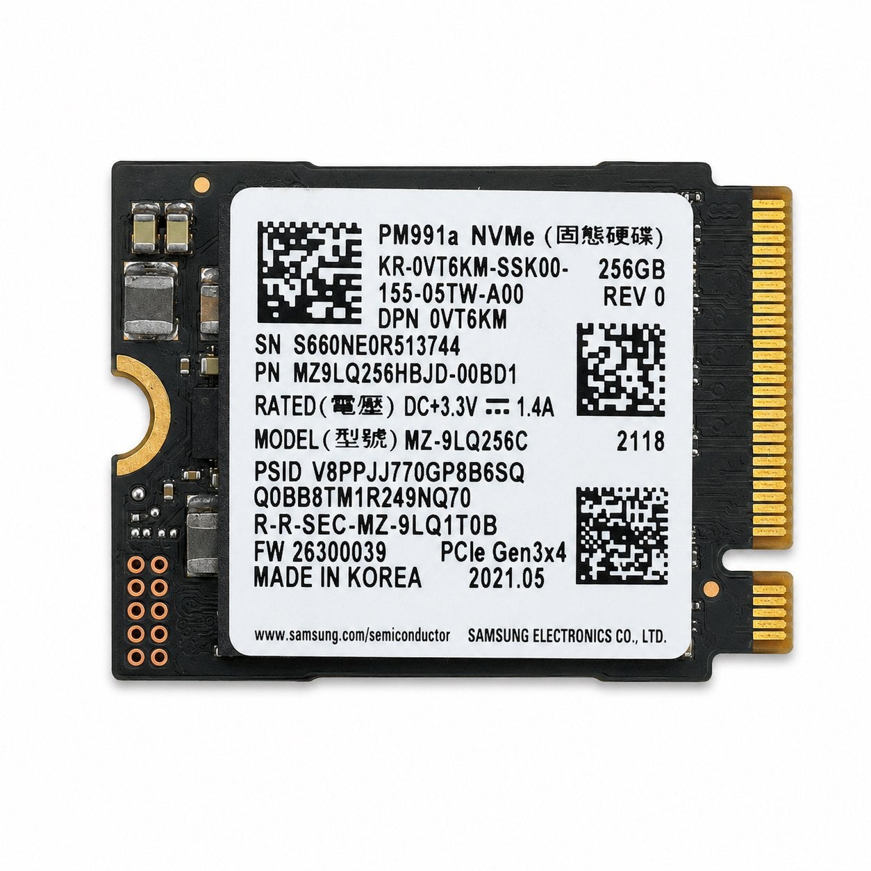 Samsung PM991a 256GB M.2 2230 NVMe SSD, Ophalen of Verzenden, Zo goed als nieuw, Laptop, Overige aansluitingen