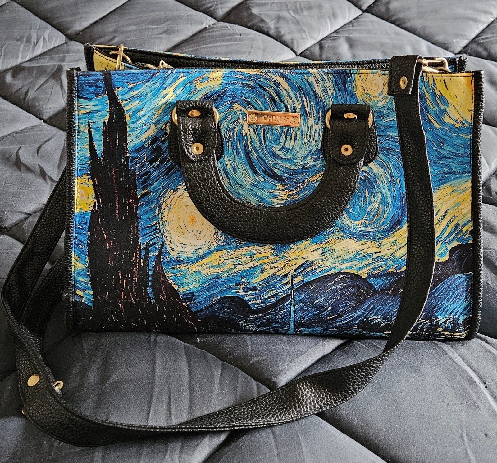 Handtas met Van Gogh's 'Sterrennacht' print, Ophalen of Verzenden, Zo goed als nieuw, Blauw, Handtas