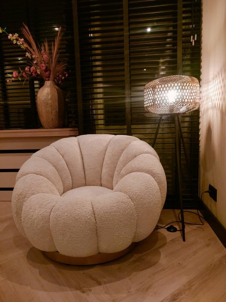 Comfortabele PTMD Bouclé Fauteuil - Crème Wit - PTMD -, Huis en Inrichting, Fauteuils, Ophalen, Zo goed als nieuw, 75 tot 100 cm