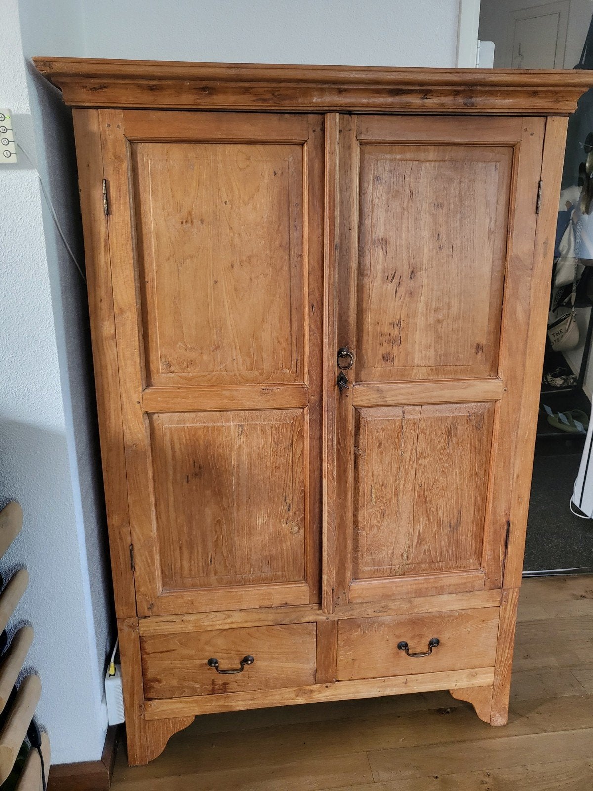 Ruime Teakhouten Computer Kast met Uitschuifbaar Blad, Ophalen, Gebruikt, 70 tot 120 cm, 40 tot 80 cm