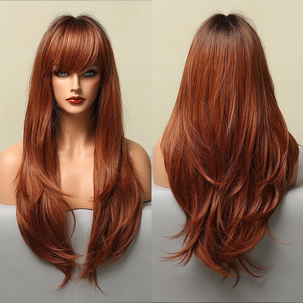 Rode Lange Steile Ombre Pruik Blond Haar Dames Vrouwen, Verzenden, Nieuw, Pruik of Haarverlenging