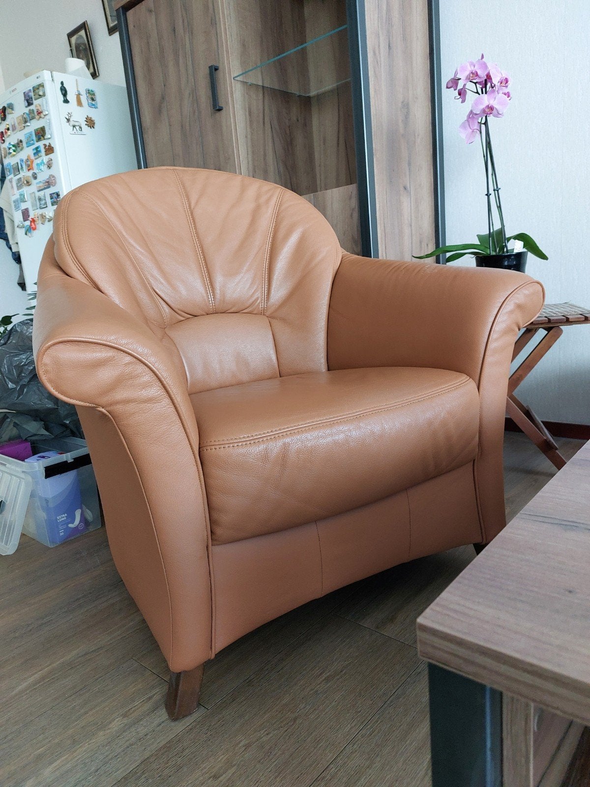 Leren stoel, Huis en Inrichting, Ophalen, Gebruikt, 50 tot 75 cm, Leer