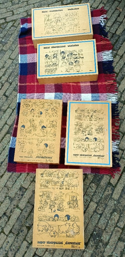 5 ROLF houten maxi vloerpuzzels Jaklien 1970-1980 (KO1), Kinderen en Baby's, Speelgoed | Kinderpuzzels, Ophalen of Verzenden, Meer dan 50 stukjes
