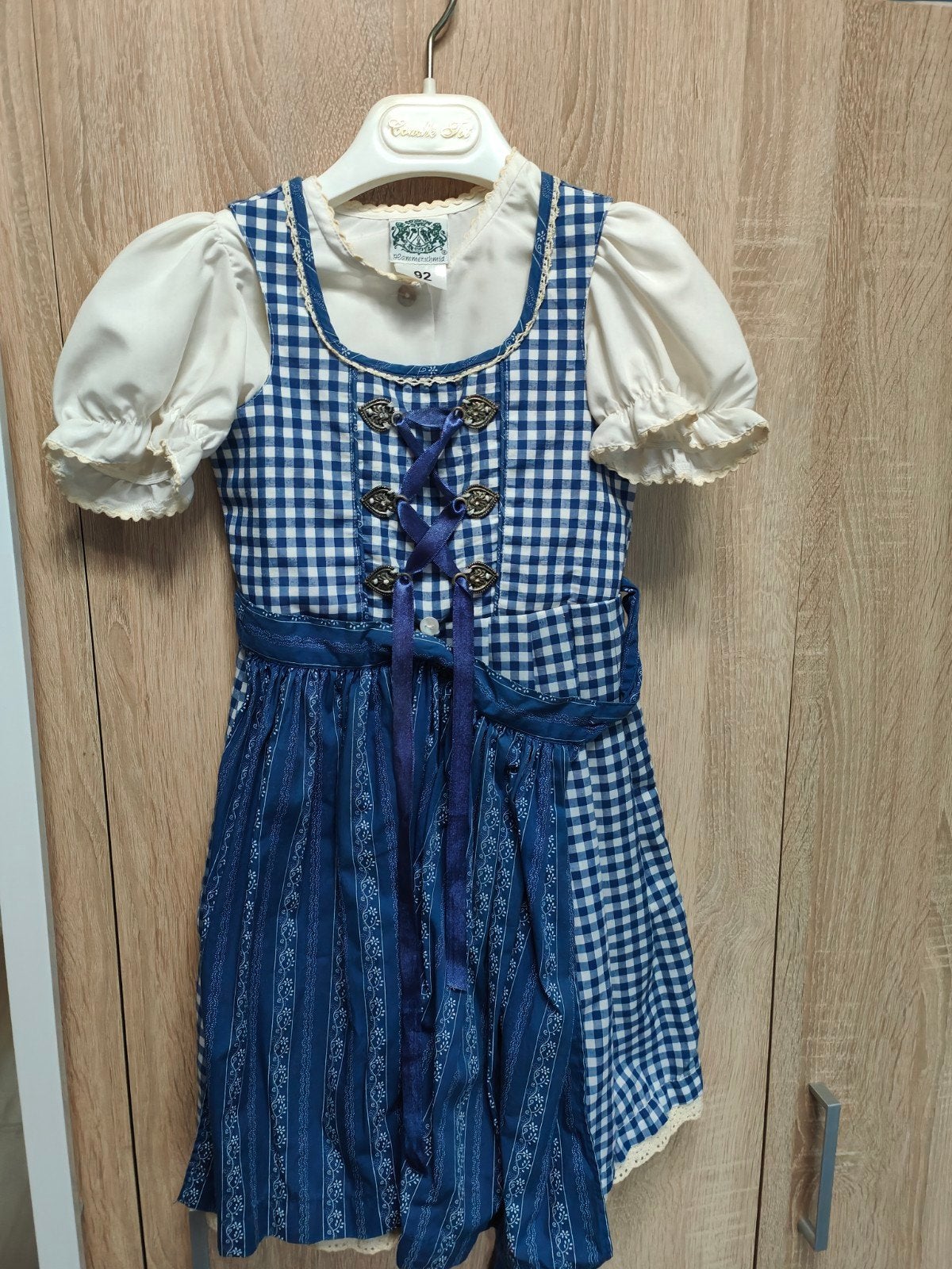 Dirndl jurk voor meisjes - Blauw geruit - Maat 116, Kinderen en Baby's, Ophalen of Verzenden, Zo goed als nieuw, Meisje, Jurk of Rok