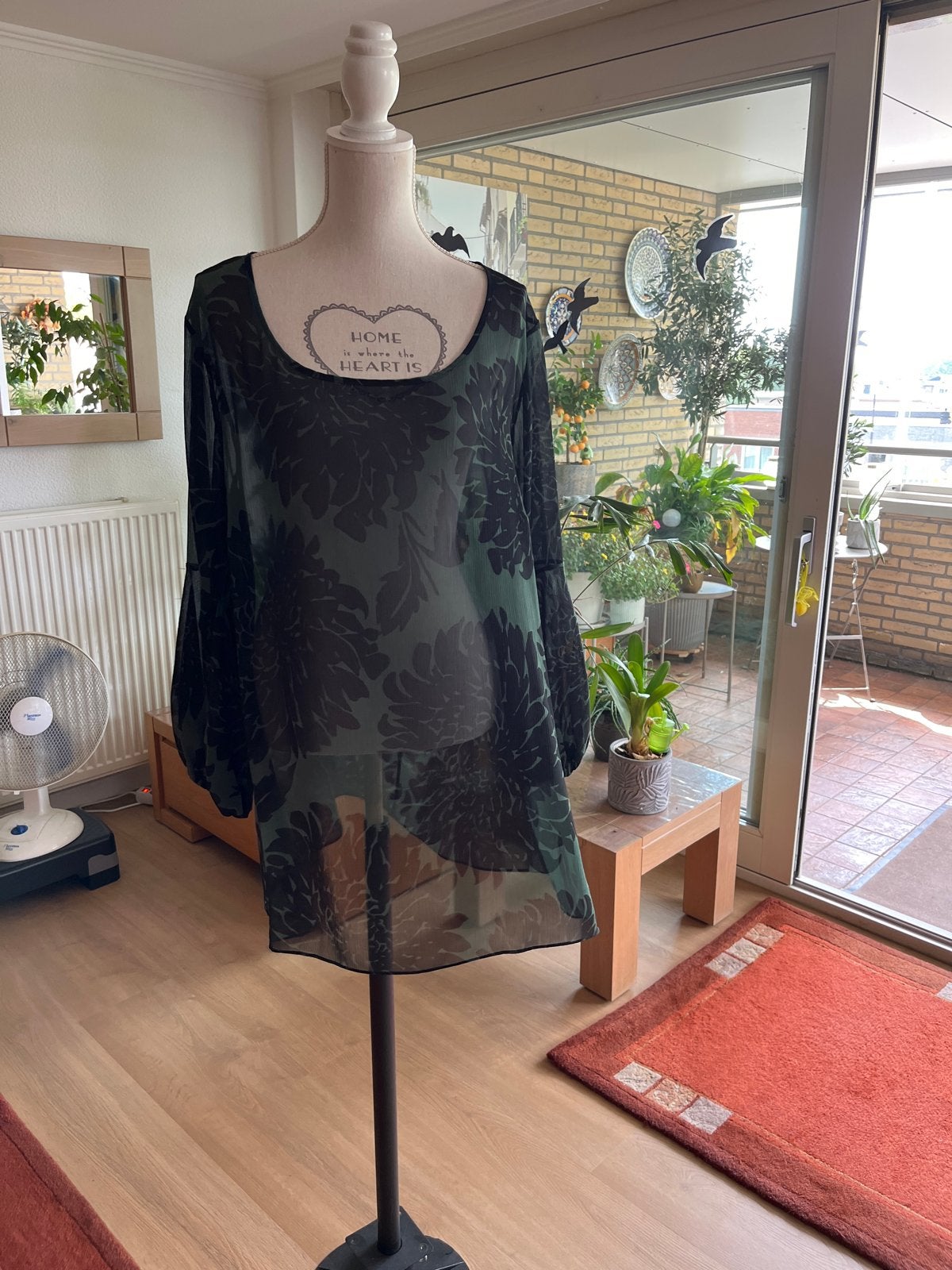 Yoek Luxe Tuniek - Groen met Zwart Bloemenpatroon, Ophalen of Verzenden, Zo goed als nieuw, Maat 46/48 (XL) of groter, Groen