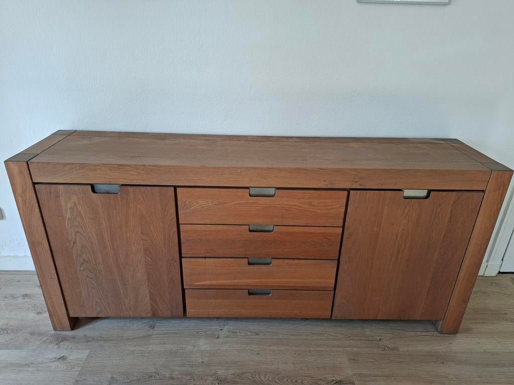 Massief eiken dressoir met lades en deuren, Ophalen, 150 tot 200 cm, Eikenhout, Zo goed als nieuw