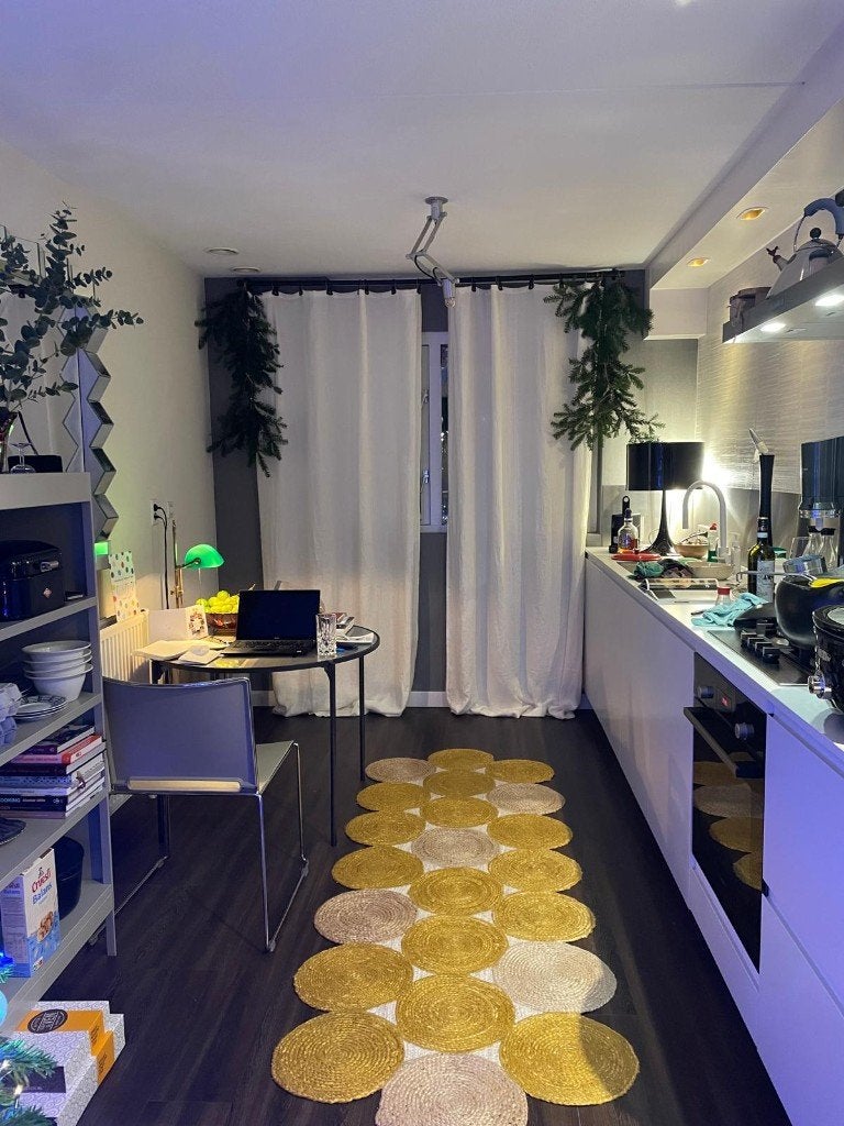 Elitis jute vloerkleed  design Kool, Crème, 200 cm of meer, Zo goed als nieuw, Rechthoekig