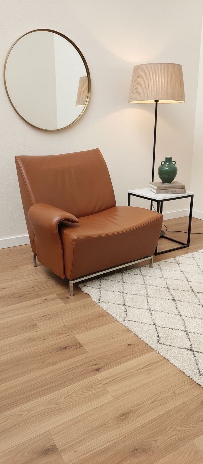 Design clubfauteuil van Sitting Vision - Cognac leer, Huis en Inrichting, Fauteuils, Ophalen, Modern design, Gebruikt, 75 tot 100 cm