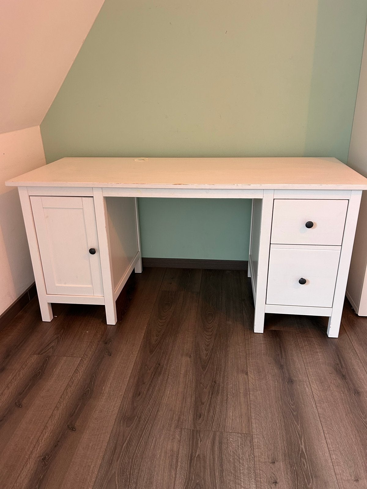 IKEA HEMNES Bureau, wit gebeitst, 155x65 cm, Ophalen, Gebruikt, IKEA, Wit