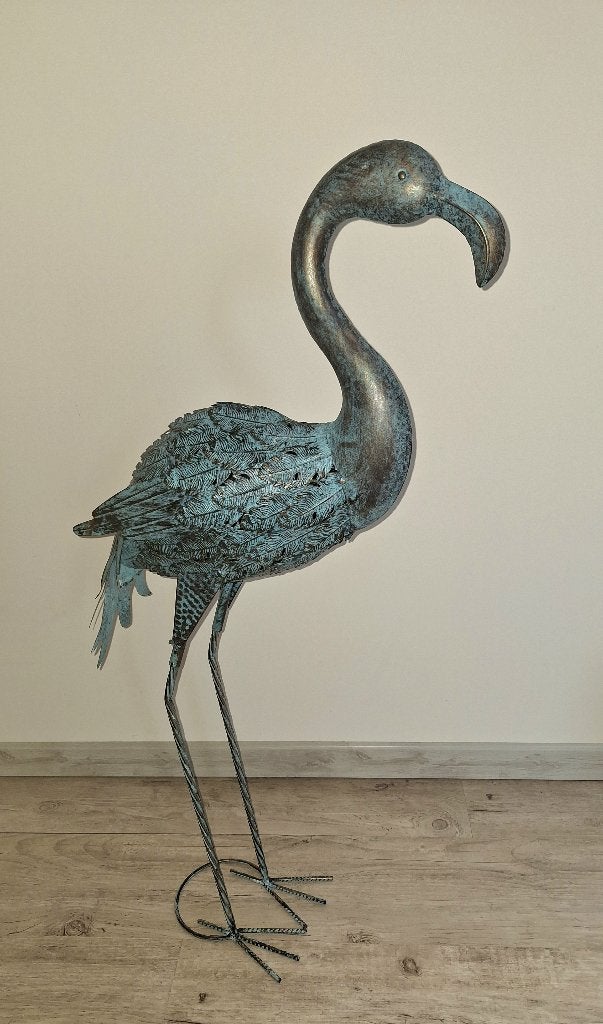 Nieuw metalen flamingo tuinbeeld, Tuin en Terras, Verzenden, Nieuw, Metaal, Dierenbeeld