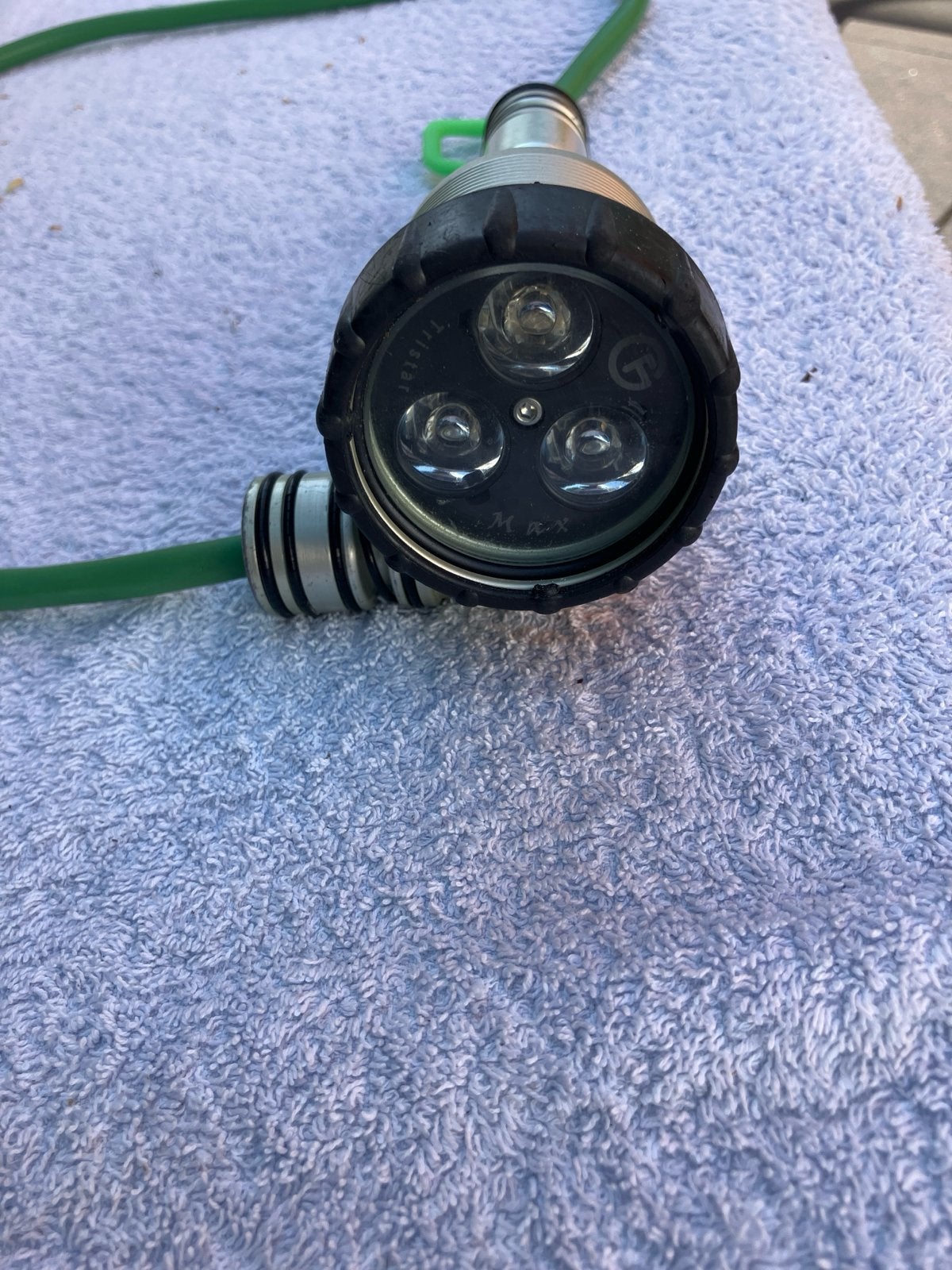 Greenforce Duiklamp met 3 LED's en groen koord, Watersport en Boten, Duiken, Ophalen of Verzenden, Gebruikt, Duiklamp