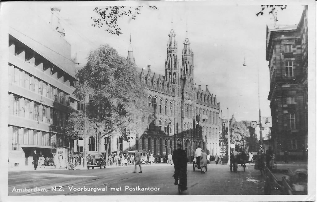 Amsterdam N.Z. Voorburgwal met postkantoor., Verzamelen, Ophalen of Verzenden, Voor 1920, Gelopen, Noord-Holland