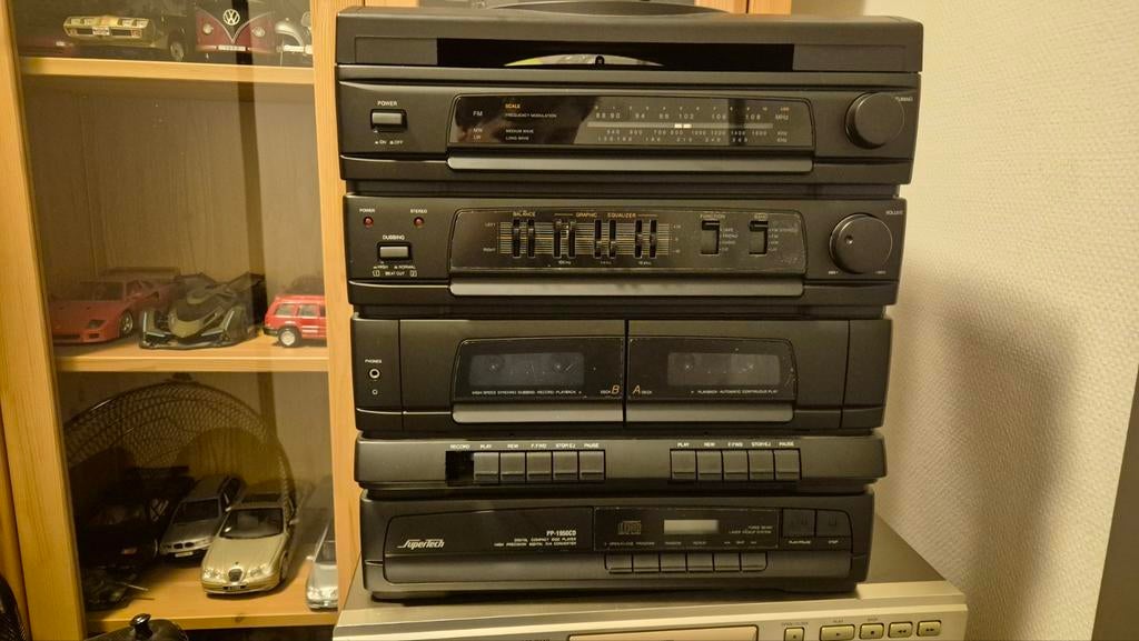 Supertech stereo toren (zie beschrijving), Audio, Tv en Foto, Stereo-sets, Gebruikt, Tuner of Radio, Microset, Ophalen