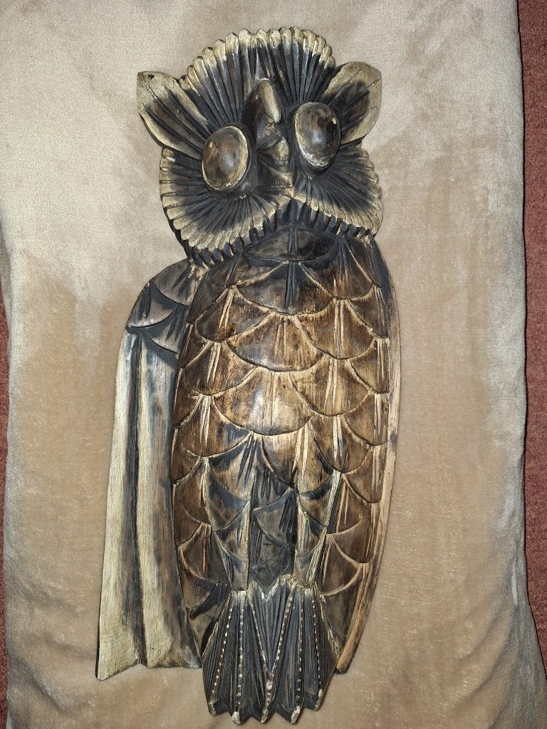 Handgesneden beeld van een uil uit hout, Houtsnijwerk, Hout, Vogel, 50 - 100 cm