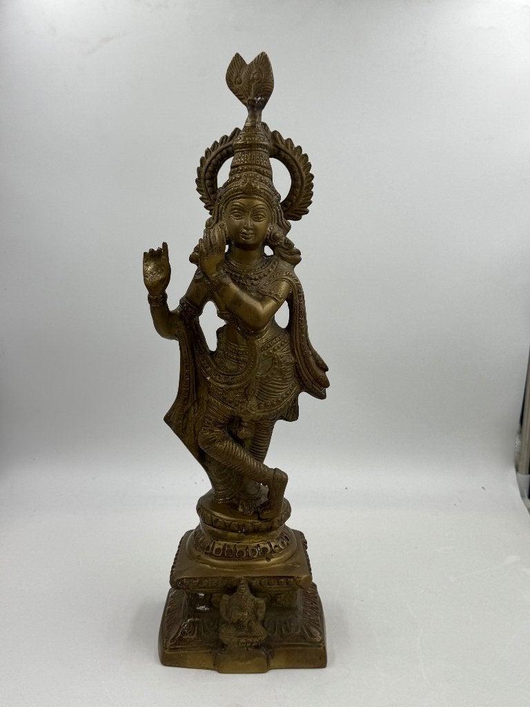 Groot vintage Indiaas messing beeld Krishna – Hindoeïsme, Ophalen of Verzenden, Gebruikt, Overige typen