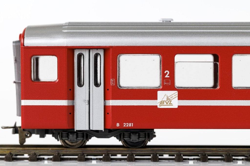 Bemo 4-Assig Personenrijtuig 2e Kl, BVZ ‘Glacier Express’, Overige merken, Gelijkstroom, Ophalen of Verzenden, Analoog