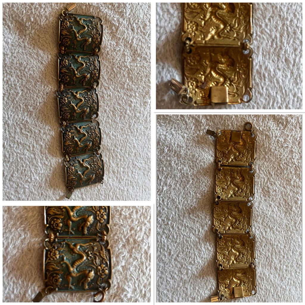 Antieke Vintage Peranakan Armband – Chinees Draakmotief, Ophalen of Verzenden, Overige materialen, Armband