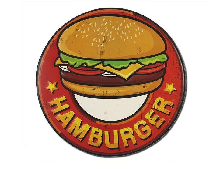 Hamburger Metalen Plaat (Bord Snackbar Cafe Retro Vintage), Verzenden, Nieuw, Wandbord of Wandpaneel